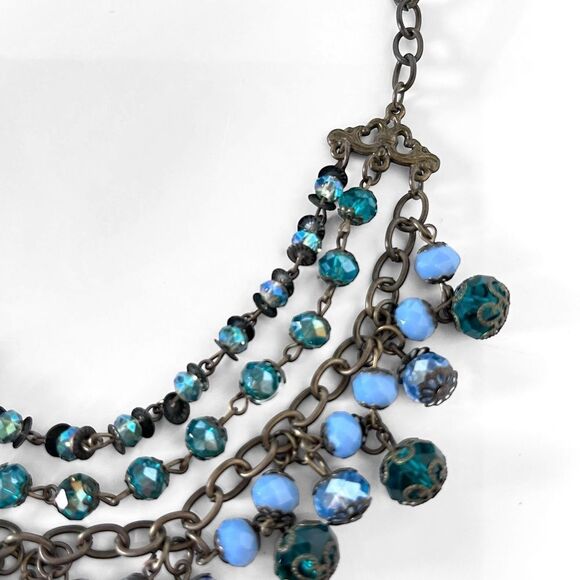 Vintage Faceted Glass Crystal Bead Layered Bib Necklace - Picture 4 of 5